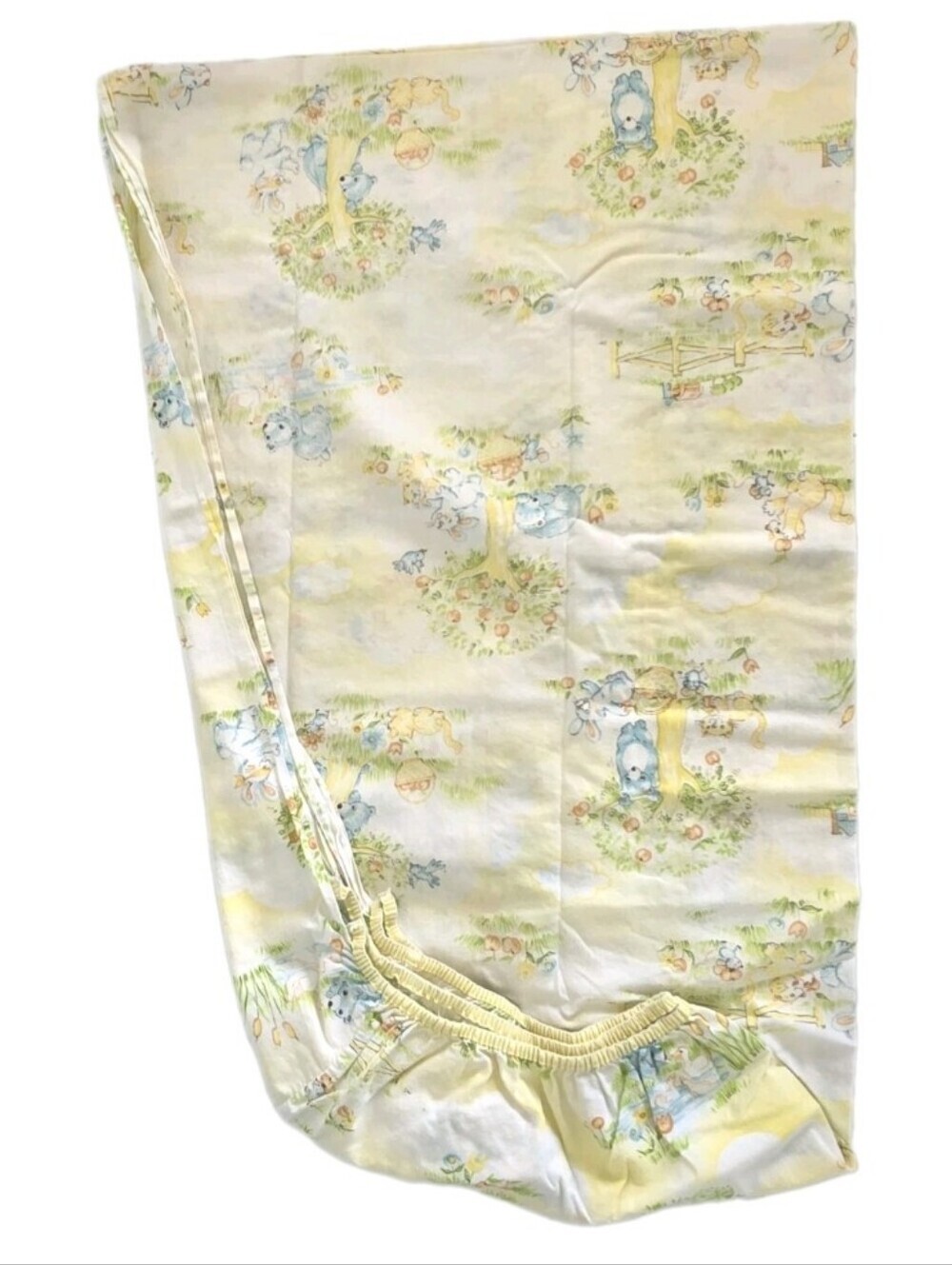 Dundee Country Sunshine Yellow Bear Bunny Baby Crib Fitted Sheet 48 X 36 Vintage